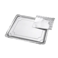Bandeja Cartón Con Blonda Rectangular Plata 25x34cm