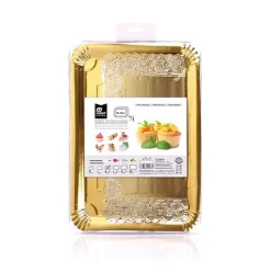 Bandeja Cartón Con Blonda Rectangular Oro 22x28cm
