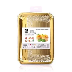 Bandeja Cartón Con Blonda Rectangular Oro 31x38cm