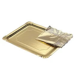 Bandeja Cartón Con Blonda Rectangular Oro 34x42cm
