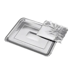 Bandeja Cartón Con Blonda Rectangular Plata 22x28cm