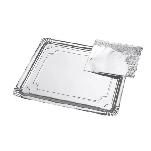Bandeja Cartón Con Blonda Rectangular Plata 31x38cm