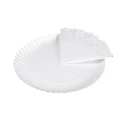 Bandeja Cartón Con Blonda Redonda Blanca Ø21cm 3uds