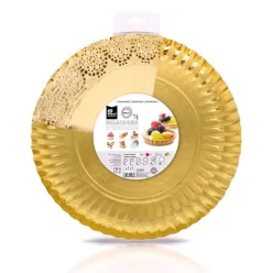 Bandeja Cartón Con Blonda Redonda Oro Ø35cm