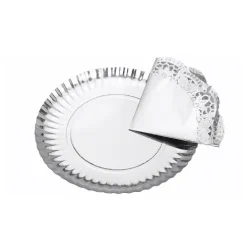 Bandeja Cartón Con Blonda Redonda Plata Ø23cm