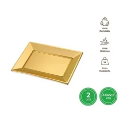 Bandejas Rectangular Reutilizable Oro Metalizado 33X22,5CM