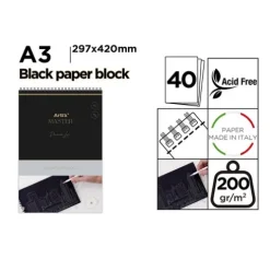 Block de Dibujo Papel Negro A3 40H 200G