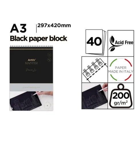 Block de Dibujo Papel Negro A3 40H 200G