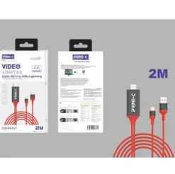 Cable Adaptador HDMI a USB-A y Lightning 2M Rojo