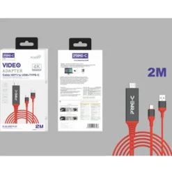 Cable Adaptador HDMI a USB-A y USB-C 2M Rojo