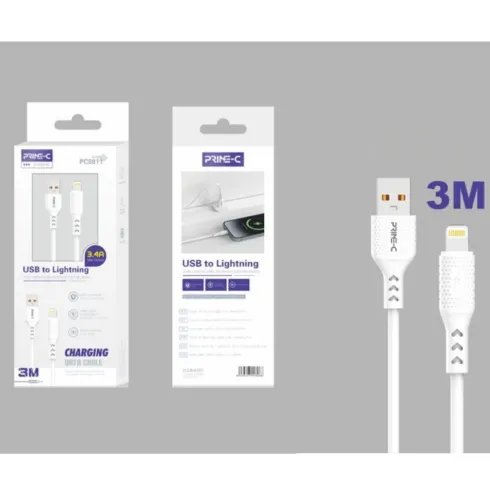 Cable USB-A a Lightning PVC 3M 3.4A Blanco