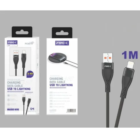 Cable USB-A a Lightning Trenzado Aluminio 1M 3.4A Negro