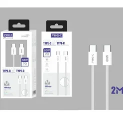 Cable USB-C a USB-C Trenzado 2M 60W Blanco