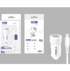 Cargador de Coche Doble USB Con Cable USB-A a Lightning 3.4A Blanco