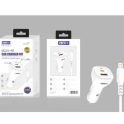 Cargador de Coche QC 3.0 y PD Con Cable USB-A a Lightning 1M 45W Blanco
