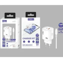 Cargador Rápido GaN Doble USB Con Cable USB-C a Lightning 30W Blanco