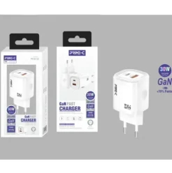 Cargador Rápido GaN USB-A y USB-C 30W Blanco