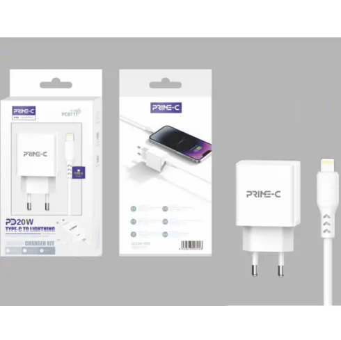Cargador Rápido PD 3.0 Con Cable USB-C a Lightning 1M 20W Blanco