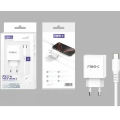 Cargador Rápido PD 3.0 Con Cable USB-C a USB-C 1M 20W Blanco