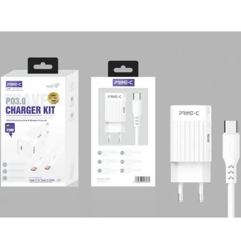 Cargador Rápido PD 3.0 Con Cable USB-C a USB-C 1M 25W Blanco