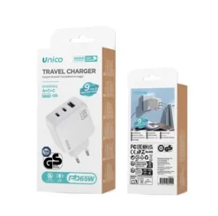 Cargador Viaje 3 Puertos PD 65W Blanco