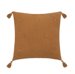 Cojín Bordado Dorado Gasa Canela 40x40cm