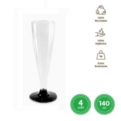Copa Cava Flauta Reutilizable Negro 140cc
