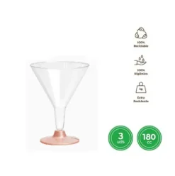Copa Cocktail Reutilizable Transparente y Pie Oro Rosa 180cc