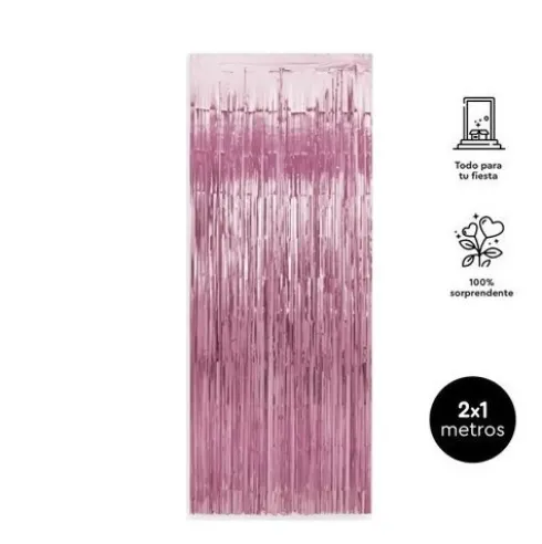 Cortina Decorativa Metalizada Rosa Pastel