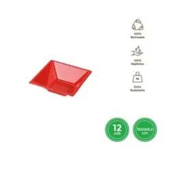 Cuencos Cuadrado Reutilizable Rojo 12X12X5.2CM