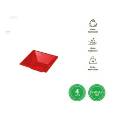 Cuencos Cuadrado Reutilizable Rojo Metalizado 12X12X5.2CM