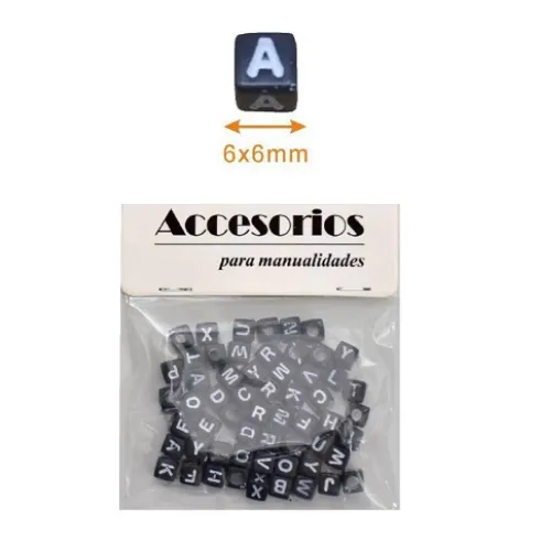 Cuentas De Letras Negro 6X6MM