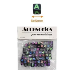 Cuentas De Letras Negro 6X6MM