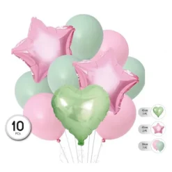 Globos Mylar Estrellas Corazón 10pcs Pastel