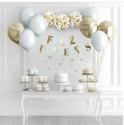 Guirnalda Feliz Cumpleaños Con Globos Azul/Oro 30PCS