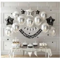 Guirnalda Feliz Cumpleaños Con Globos Plata 35PCS