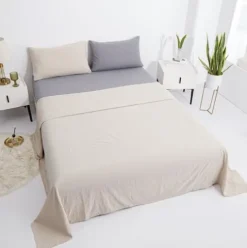 Juego de Sábanas Lisas Beige/Gris Oscuro