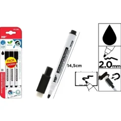 Marcador de Pizarra Borrador Negro 3u
