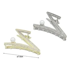 Pinza Para Cabello Metal Diamantes y Perla 7.5cm
