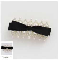 Pinza Para Cabello Metal Lazo Negro y Perlas