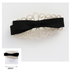 Pinza Para Cabello Metal Lazo Negro y Perlas
