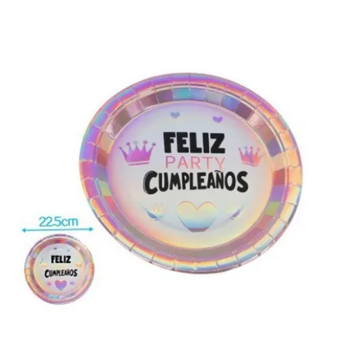 Platos Cartón Corona Rosa Oro 23cm