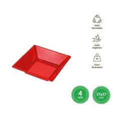 Platos Hondo Cuadrado Reutilizable Rojo Metalizado 17X17CM