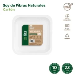 Platos Llano Cuadrado Biodegradable Blanco 23x23cm