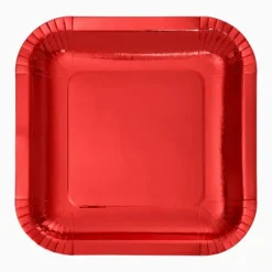 Platos Llano Cuadrado Rojo Metalizado 18cm