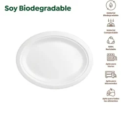 Platos Llano Ovalada Compostable Off White 26x19cm