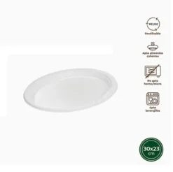 Platos Llano Oval Reutilizable Blanco 30X23CM