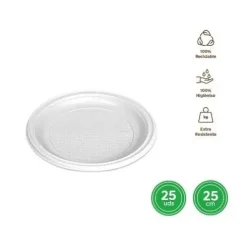 Platos Llano Redondo Reutilizable Blanco Ø25CM