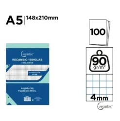 Recambio A5 90g/m2 100H Cuadrícula 4MM