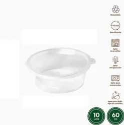 Salsera Reutilizable Tapa Bisagra Transparente 60CC